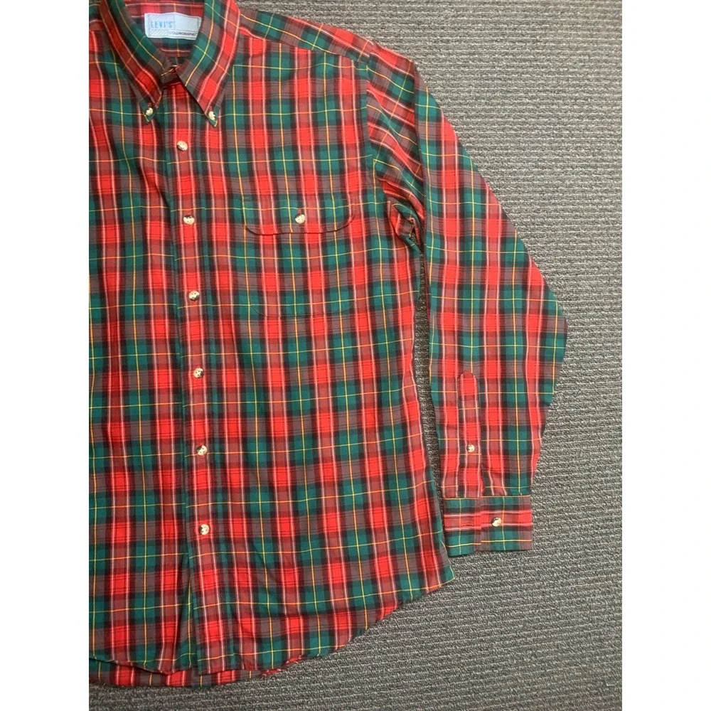 Vintage Levi's Colorgraphs Plaid Shirt Mens M Long Sleeve Button Down Christmas